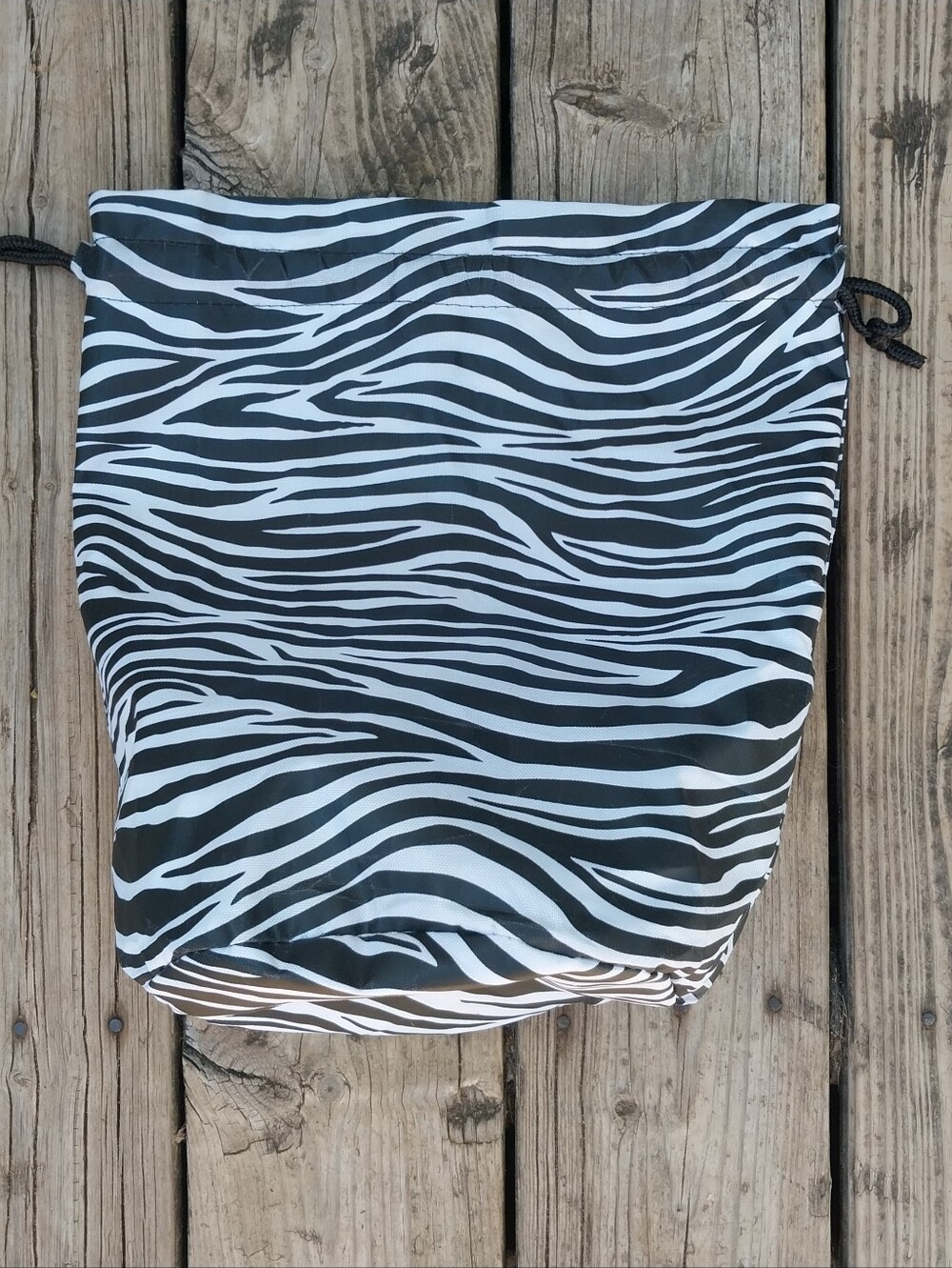 Zebra Print Drawstring Bucket Tote- Black and White
